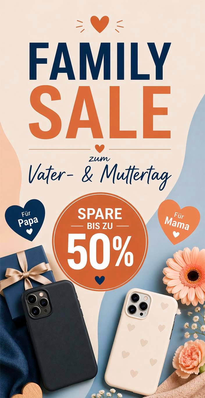 Sag Danke zu Mama & Papa: Spare bis zu 50 % auf Handyhüllen und Ketten, Watch-Armbänder, Displayschutz, Kabel & mehr. Das perfekte Geschenk – blitzschnell bei dir!