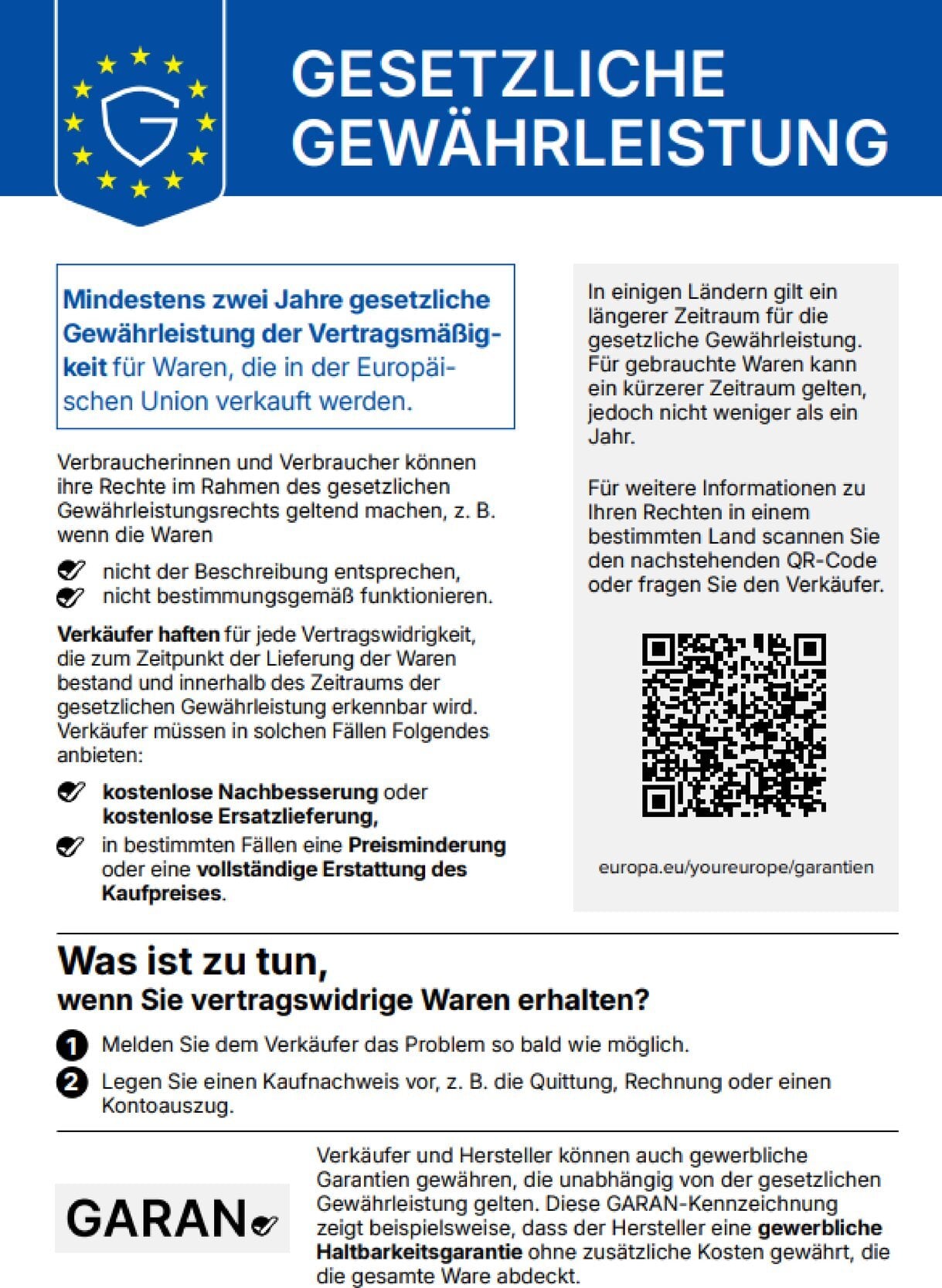 Gesetzliche Gewährleistung Infotext