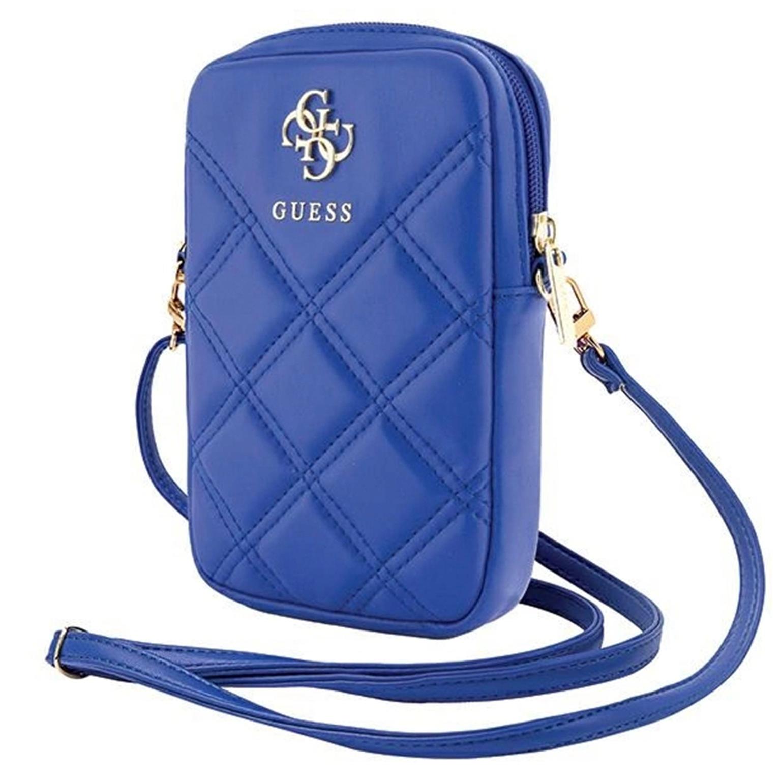 Guess Zip Quilted 4G Tasche – Handy Crossbody Tasche, Smartphone Umhängetasche aus Leder mit Reißverschluss – Blau