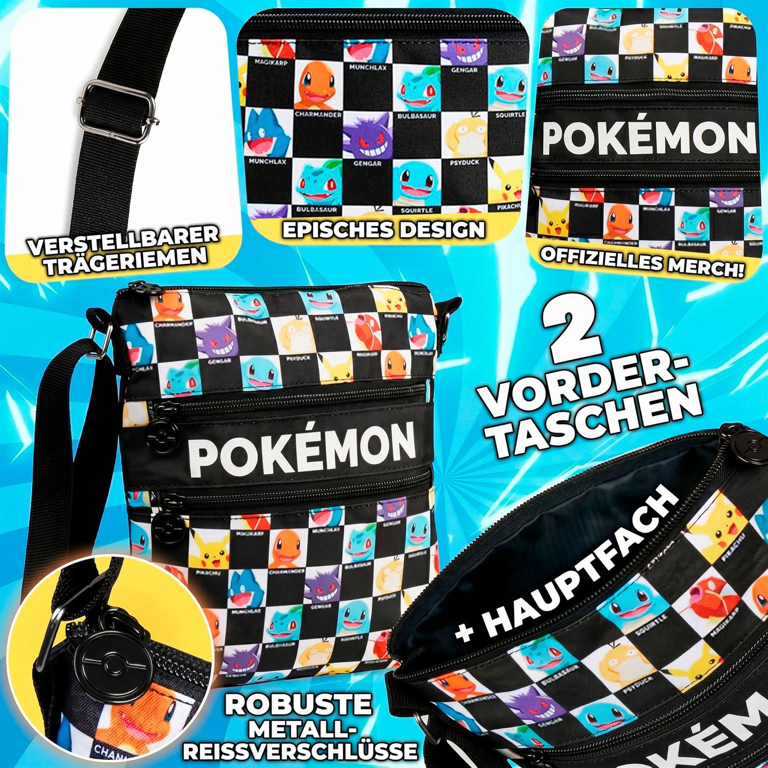 Pokémon Umhängetasche – Pokémon Schultertasche mit Reißverschlussfächern für unterwegs – Weiteres Produktbild 2