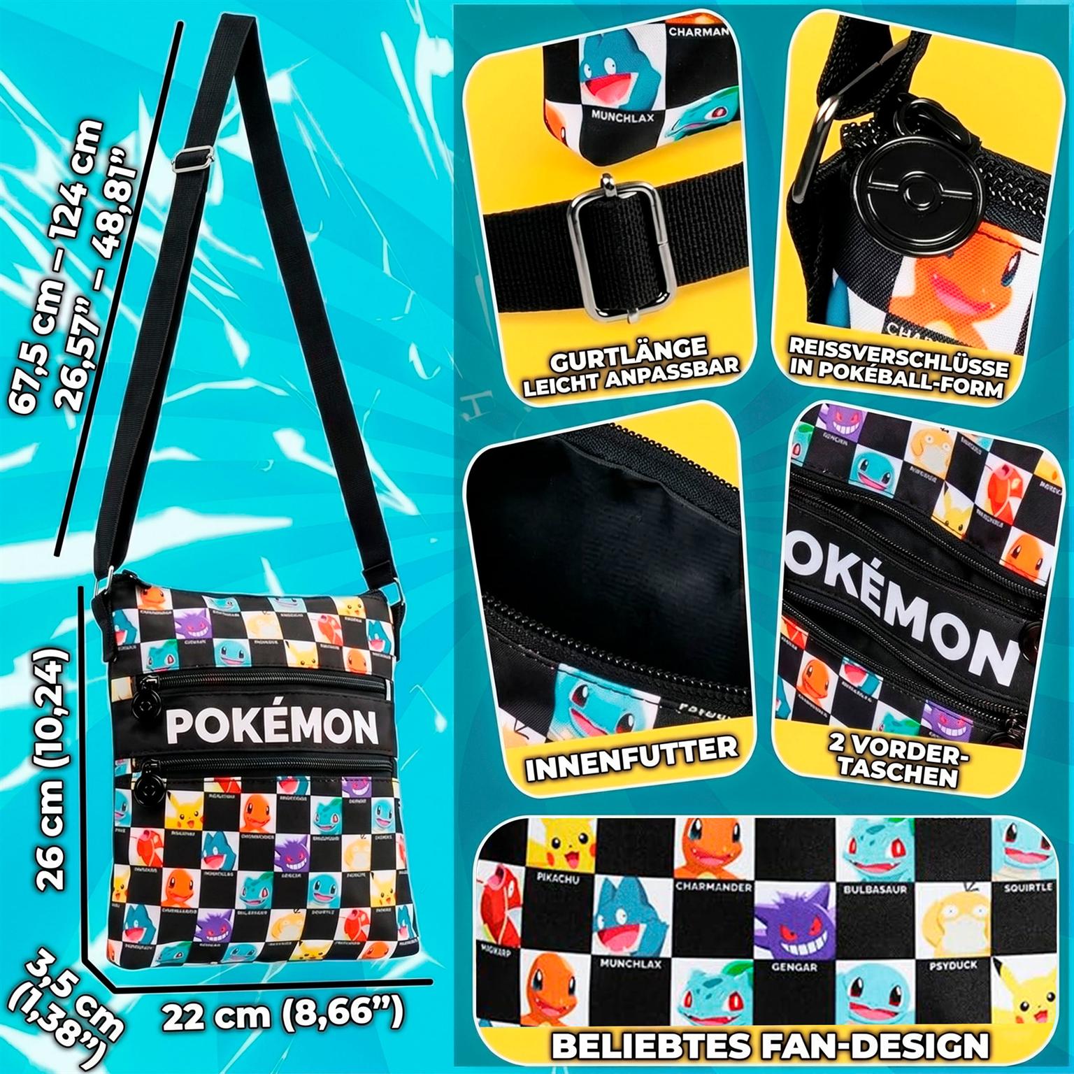 Pokémon Umhängetasche – Pokémon Schultertasche mit Reißverschlussfächern für unterwegs – Weiteres Produktbild 6