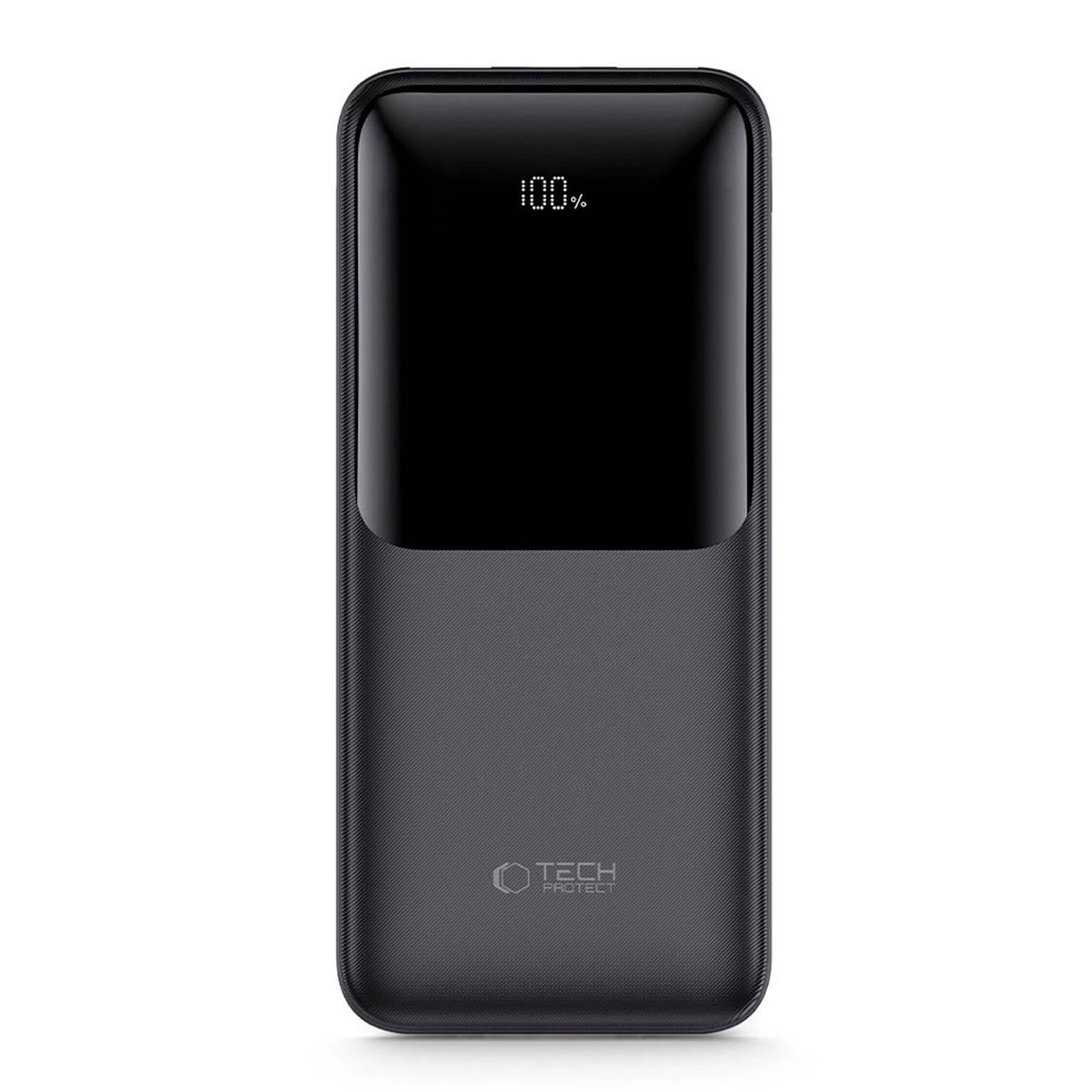 Tech-Protect Powerbank PB02 – 22.5W,  mehrere USB Ports, LED – für Smartphones und andere Geräte – 20.000 mAh – Schwarz