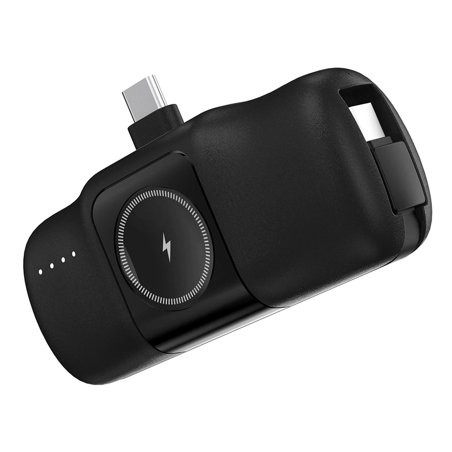 Wozinsky Mini Powerbank 5000 mAh – kompakte Powerbank mit USB-C Kabel, 15W Ladeleistung, Lightning Anschluss – Schwarz