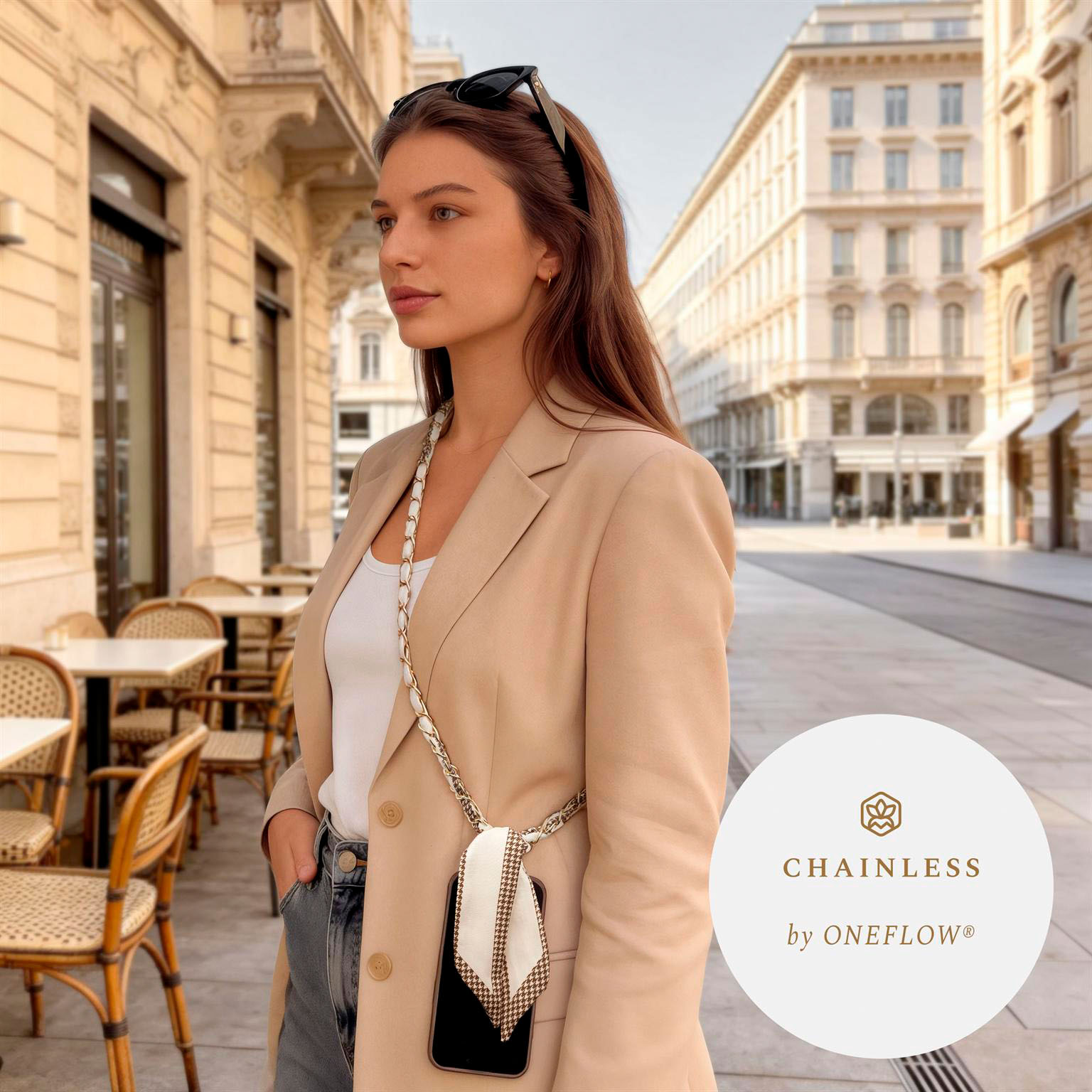 ONEFLOW CHAINLESS Silk Liaison Universelle Handykette mit eingeflochtenem Seidentuch – Weiteres Produktbild 2