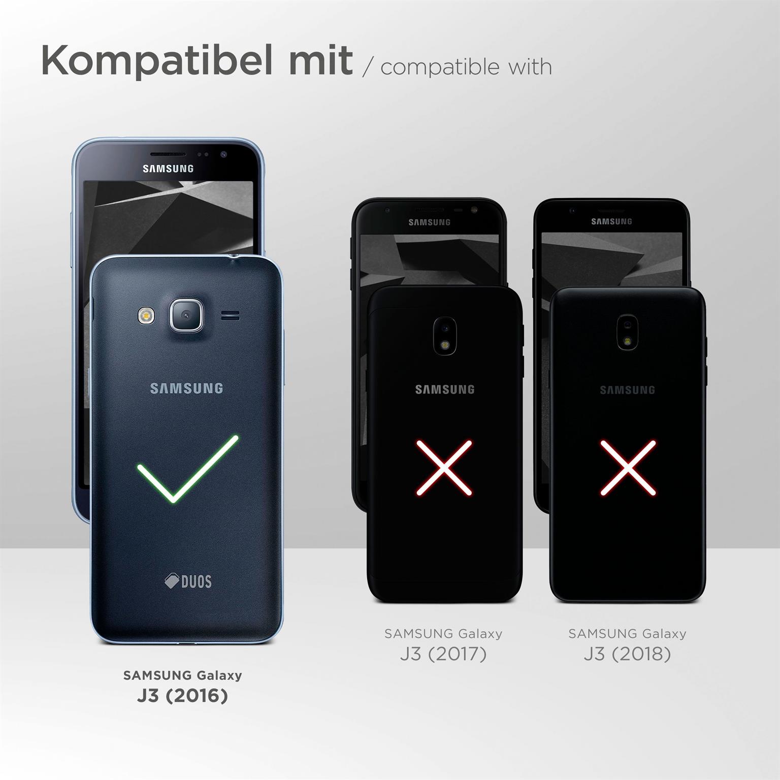 moex FlexProtect Klar für Samsung Galaxy J3 (2016) – Schutzfolie für unsichtbaren Displayschutz, Ultra klar