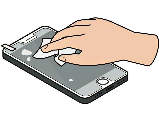 Die Schutzfolie wird mit einem Tuch gesäubert und von entstandenen Blasen befreit