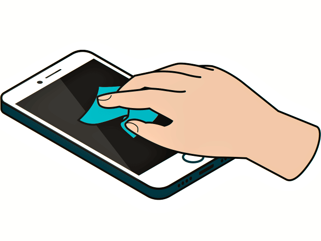 Das Handydisplay wird gesäubert