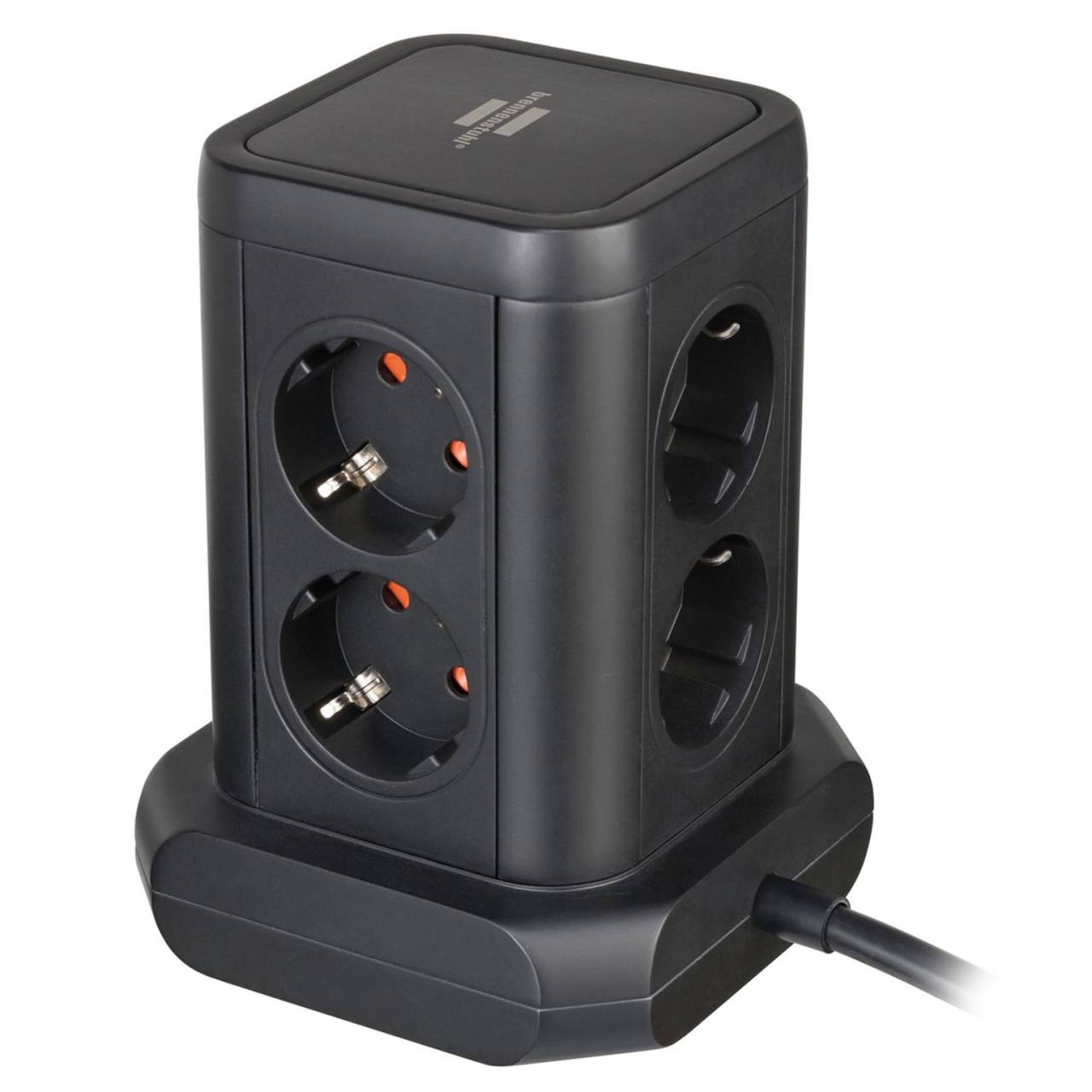 brennenstuhl Steckdosenturm 8-fach – Mehrfachsteckdose, USB-Steckdosenleiste mit Schalter, 2m Kabel
