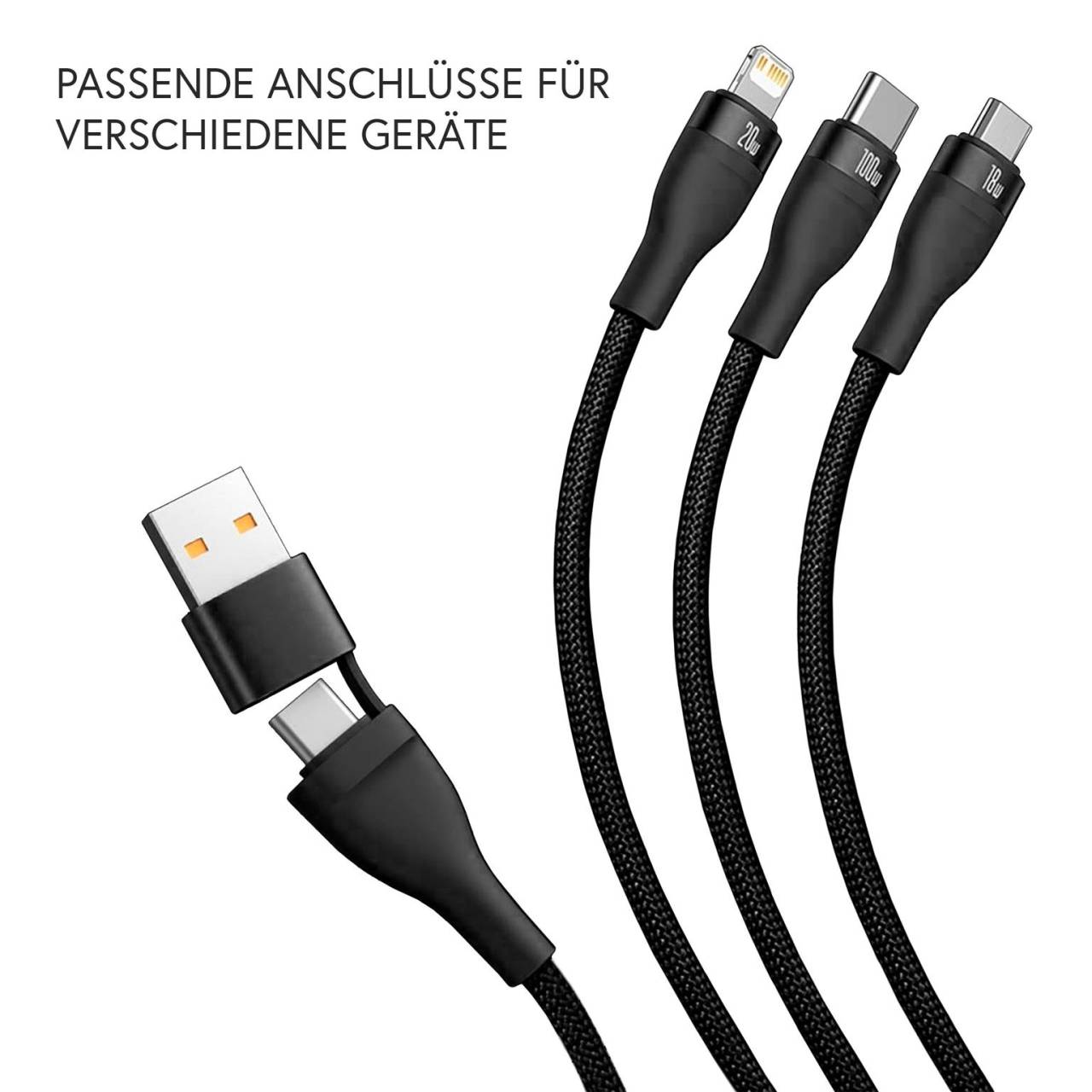 Baseus Flash Series II – Multifunktionales USB-Kabel, USB-C/Lightning/Micro-USB, 1,2 Meter