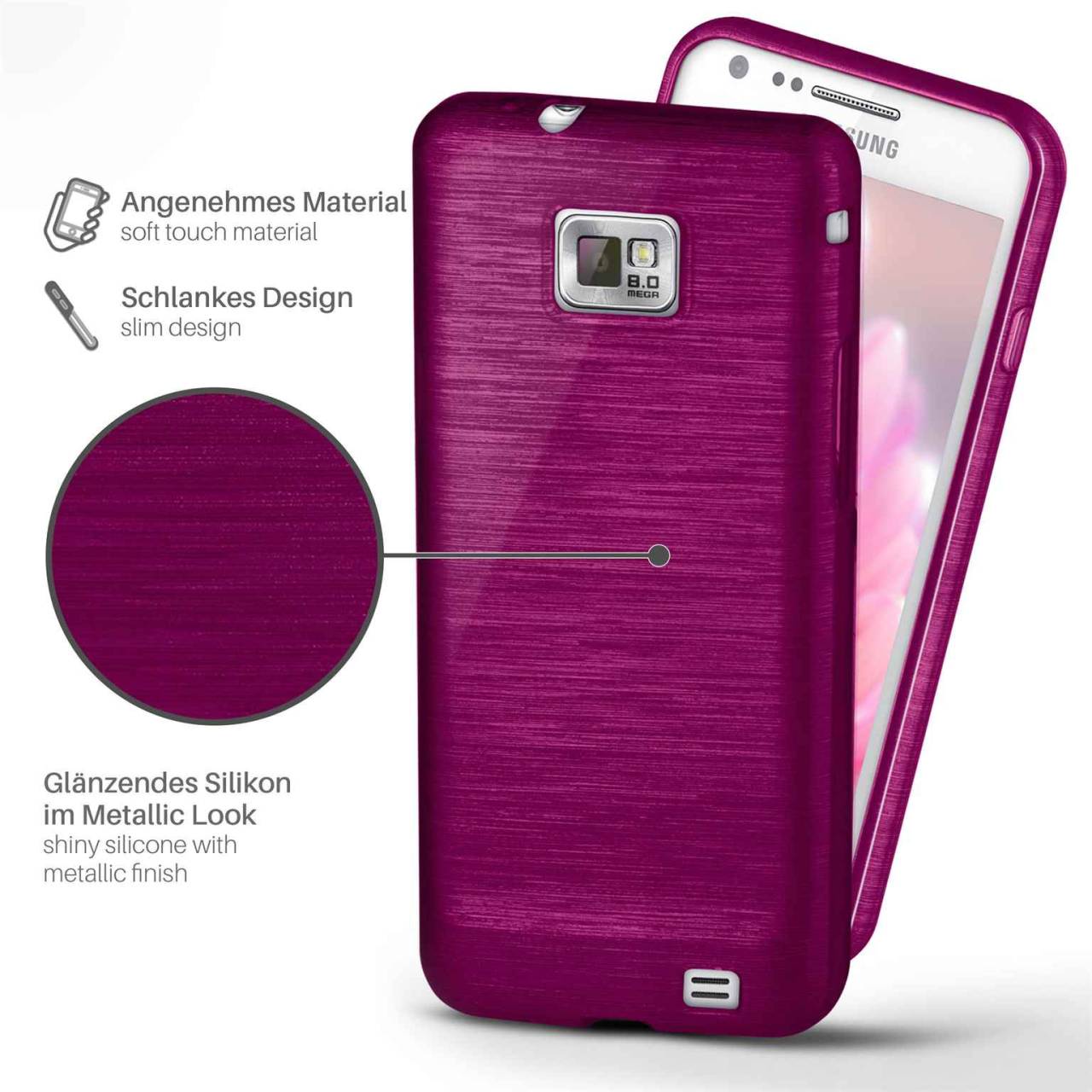 moex Brushed Case für Samsung Galaxy S2 Plus – Silikon Handyhülle, Backcover in Aluminium Optik