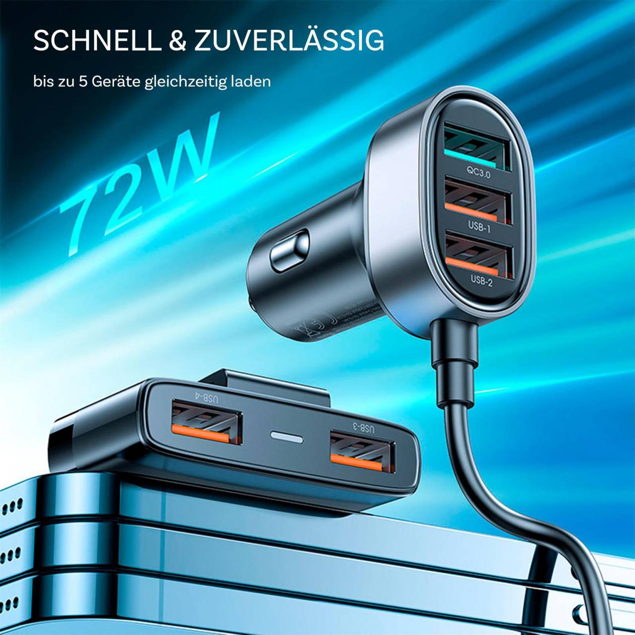 Joyroom Auto-Schnellladegerät JR-CL03 Pro – Auto-USB-Ladegerät mit 45W Leistung, Kfz-Ladegerät mit 5 USB-Anschlüssen