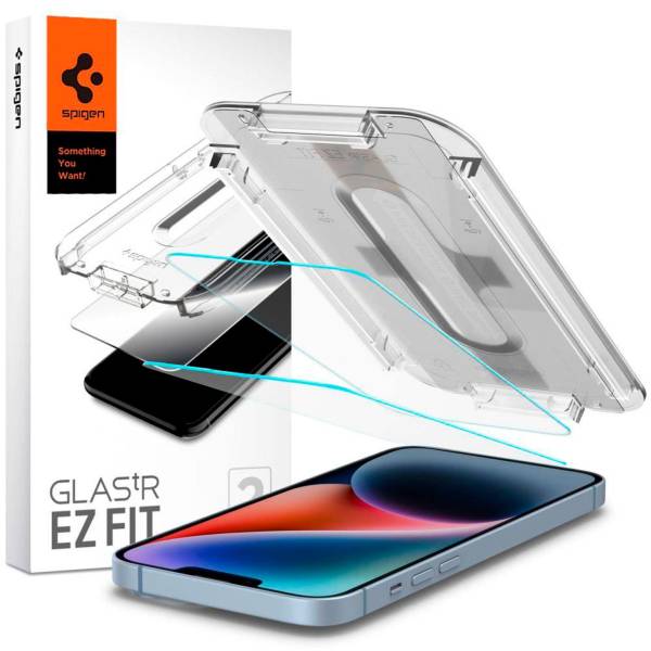 Spigen Glas.tR EZ Fit für Apple iPhone 13, iPhone 13 Pro & iPhone 14 – 2x gehärtete Glas Folien inklusive Montagerahmen
