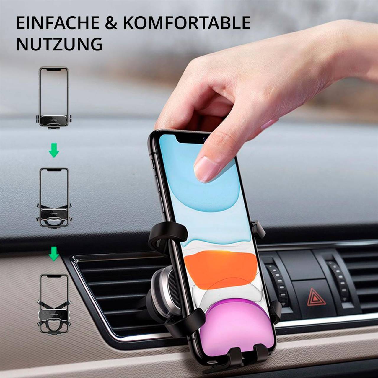 Ugreen Gravity Auto-Telefonhalter – Smartphone Halterung für Auto Lüftungsgitter, stabil und sicher, dreieckiges Design