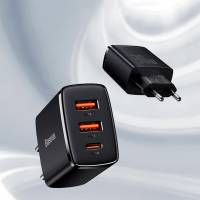 Baseus Netzteil – 2x USB-A + 1x USB-C Ladegerät für Smartphones und andere Geräte, Compact Serie, 30W