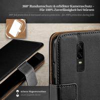 moex Book Case für OnePlus 6 – Klapphülle aus PU Leder mit Kartenfach, Komplett Schutz