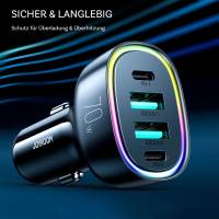 Joyroom Auto Ladegerät 70W – 12V USB Ladegerät, Auto Ladegerät mit 2x USB & 2x USB-C Anschlüssen