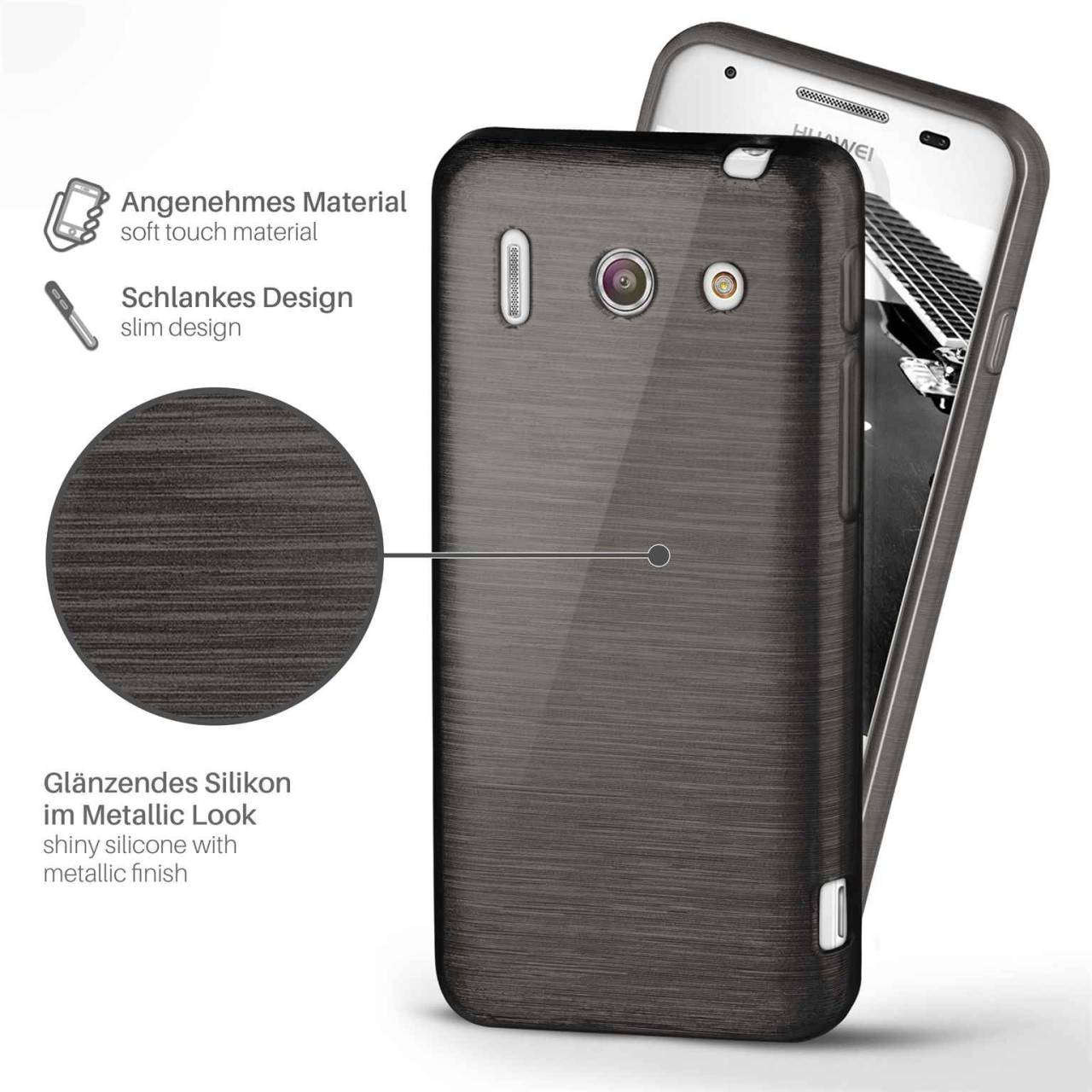 moex Brushed Case für Huawei Ascend G510 – Silikon Handyhülle, Backcover in Aluminium Optik