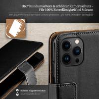 moex Book Case für Apple iPhone 14 Pro Max – Klapphülle aus PU Leder mit Kartenfach, Komplett Schutz