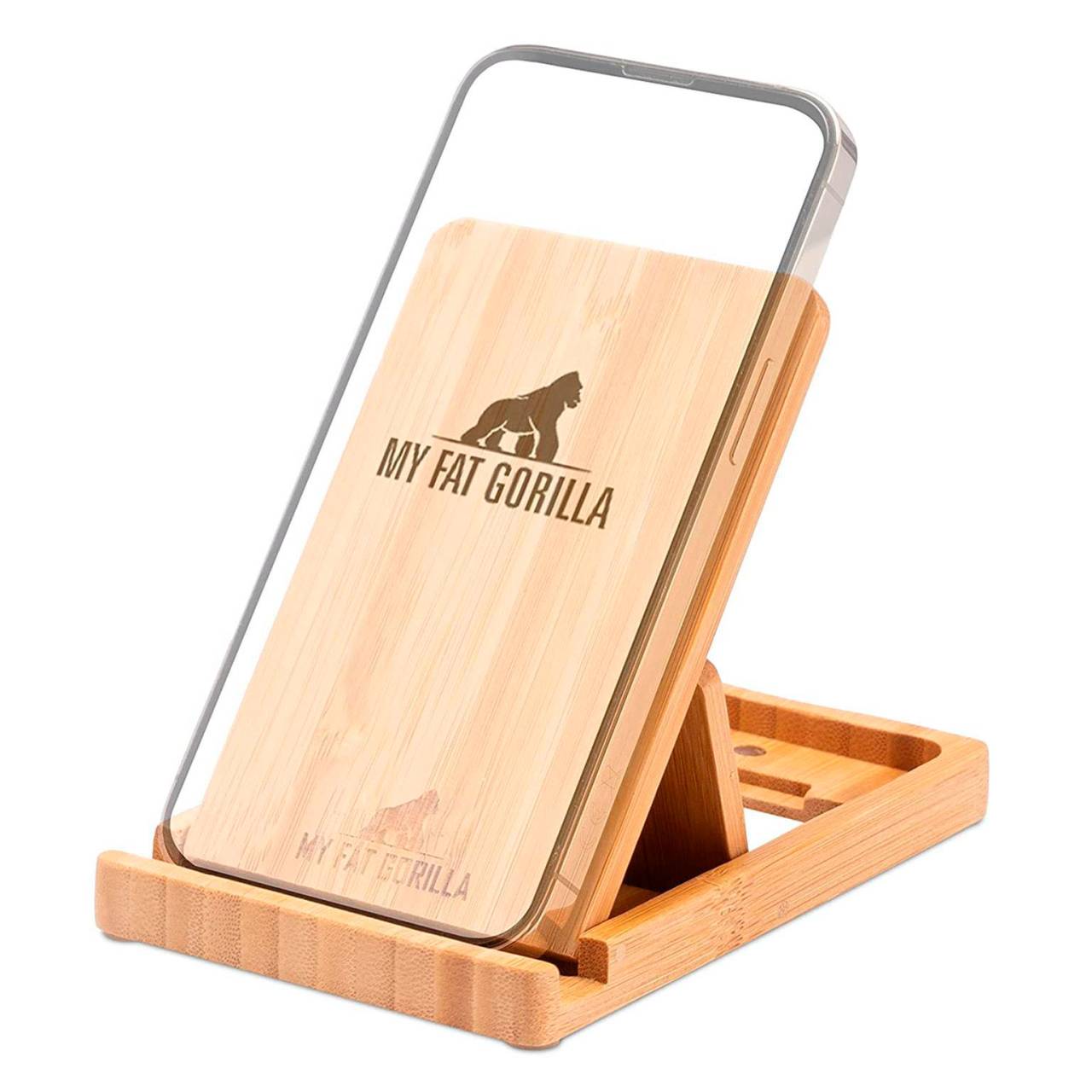 My Fat Gorilla Handyständer aus Bambus – Tischständer für Handys und Tablets, Verstellbarer Handyhalter