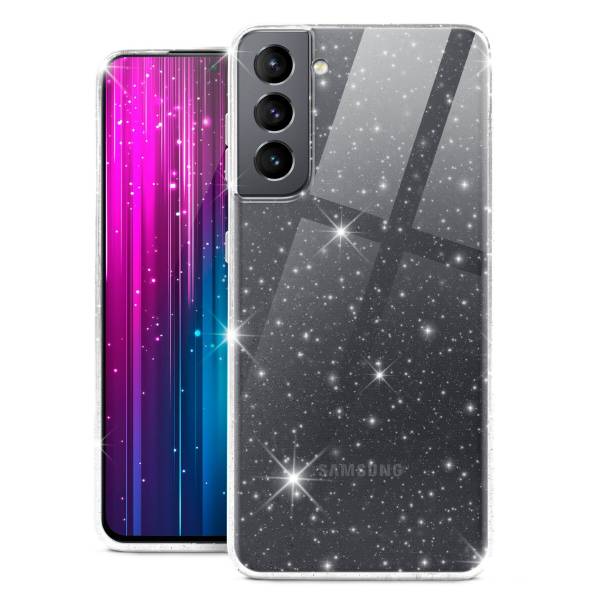 moex® Sparky Case für Samsung Galaxy S21 – Stylische Glitzer Hülle, ultra slim Handyhülle, durchsichtig