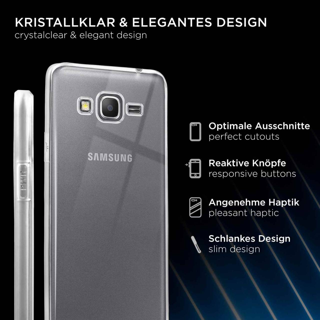ONEFLOW Clear Case für Samsung Galaxy Grand Prime – Transparente Hülle aus Soft Silikon, Extrem schlank