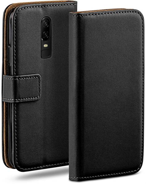 moex Book Case für OnePlus 6 – Klapphülle aus PU Leder mit Kartenfach, Komplett Schutz