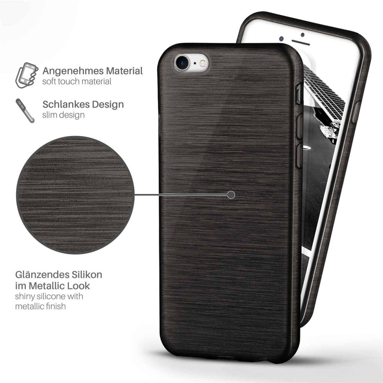 moex Brushed Case für Apple iPhone 8 – Silikon Handyhülle, Backcover in Aluminium Optik