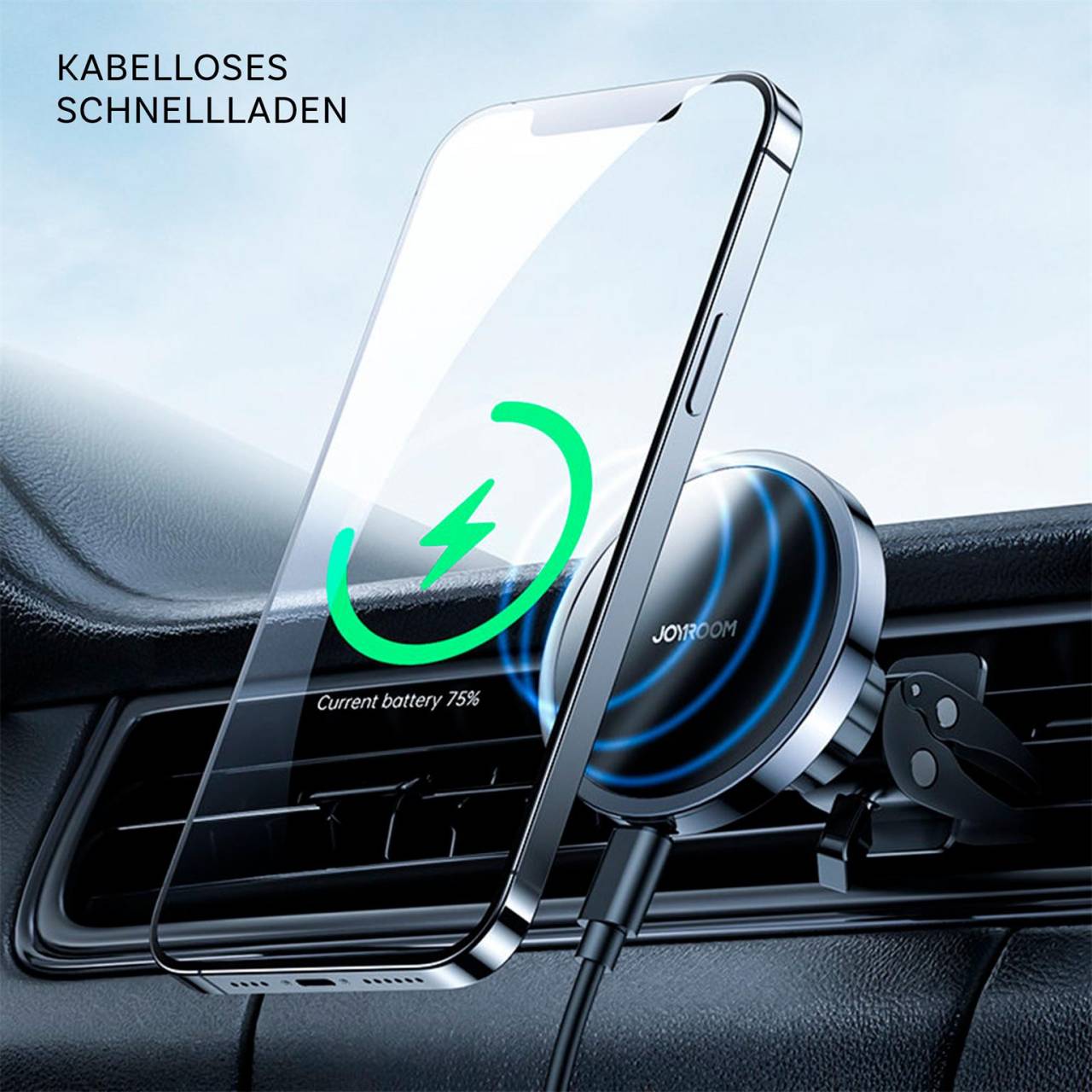 Joyroom Magnetischer Autohalter Qi Charger 15W – Magnetisches KFZ Ladegerät, Wireless Car Docking Station für iPhone und Android