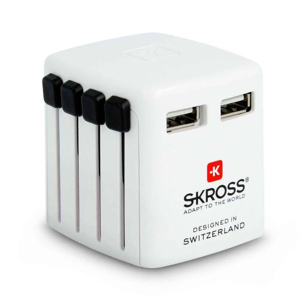 SKROSS World USB Charger – Kompaktes USB Ladegerät mit 2 USB-A Ports, Reiseadapter für 220 Länder