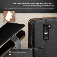 moex Book Case für LG G2 – Klapphülle aus PU Leder mit Kartenfach, Komplett Schutz