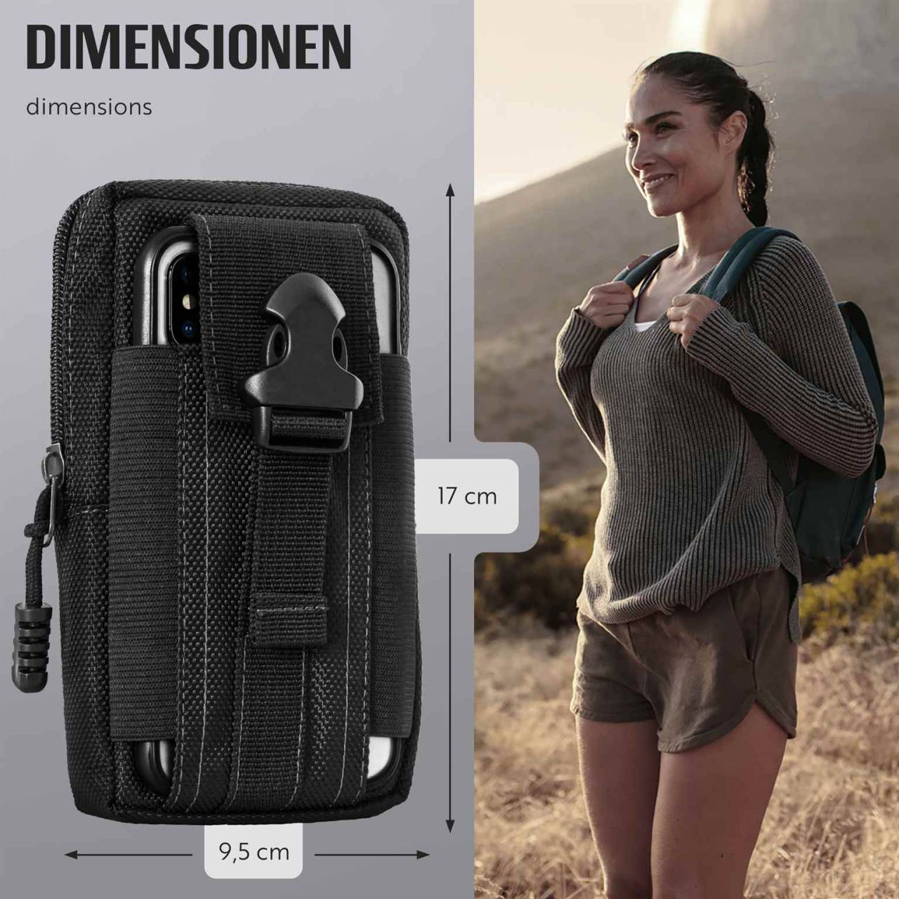 ONEFLOW Survival Case für Xiaomi Redmi Note 13 Pro+ 5G – Handy Gürteltasche aus Oxford Nylon mit Karabiner