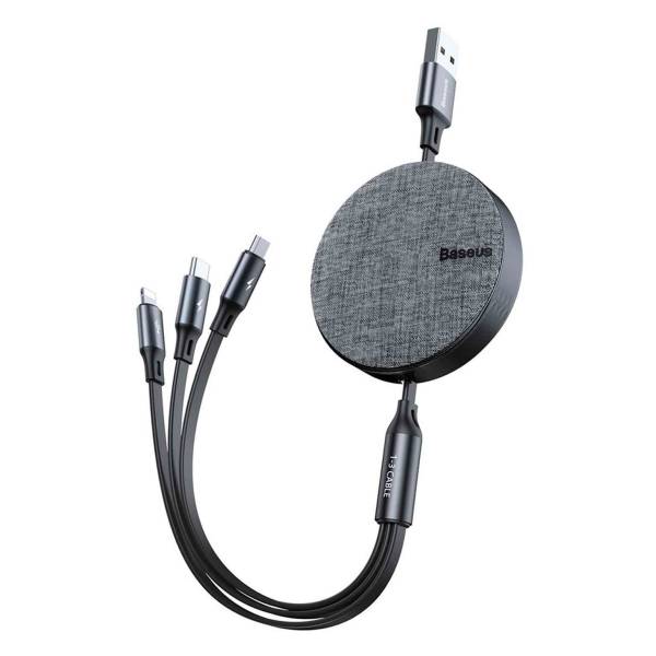 Baseus einziehbares Kabel – 3-in-1-Ladekabel für Smartphones und andere Geräte, Fabric, bis 1,2 m