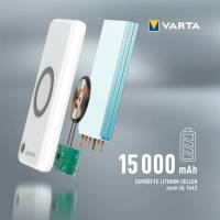 VARTA Powerbank – 2x USB-A + 1x USB-C bidirektional für Smartphones und andere Geräte, mit Qi-Charging, 15000 mAh