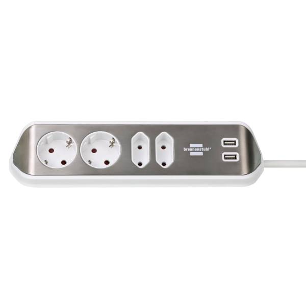 brennenstuhl Eck-Steckdosenleiste – 2x Schutzkontakt, 2x Euro und 2x USB Ladebuchsen, estilo Serie