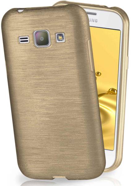 moex Brushed Case für Samsung Galaxy J1 (2015) – Silikon Handyhülle, Backcover in Aluminium Optik