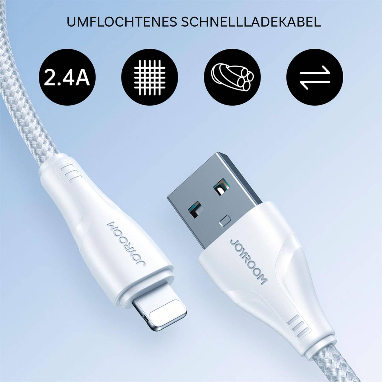 Joyroom Ladekabel – USB A auf Lightning für iPhone und iPad, Schnellladekabel Surpass Serie, Nylon, Länge 1,2m