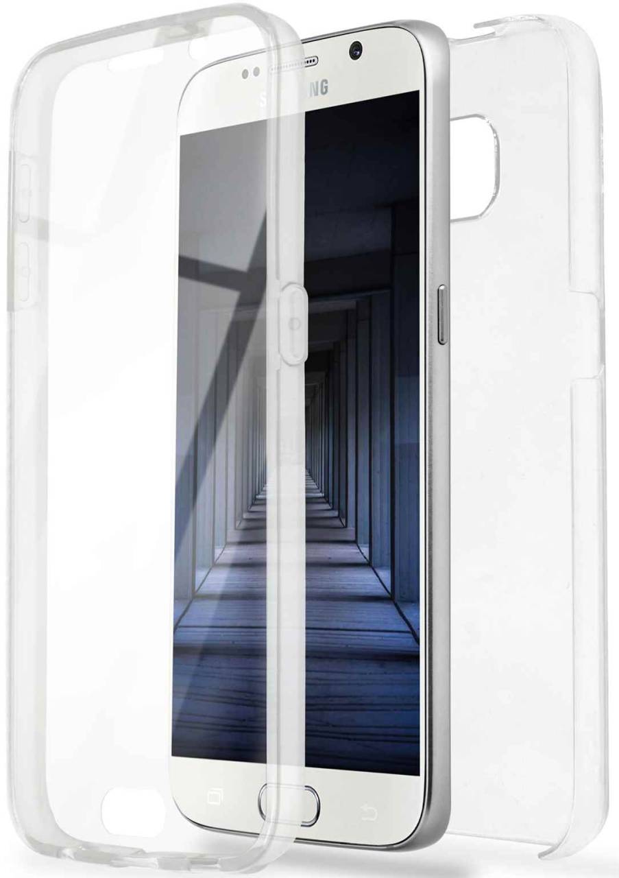 Karomenic 360 Grad Silikon Hülle kompatibel mit Samsung Galaxy S7 Edge Fullbody Case Komplettschutz Handyhülle Vorne & Hinten Rundum Schutzhülle Ganzkörper Dünn Durchsichtige Bumper Etui,Transparent 