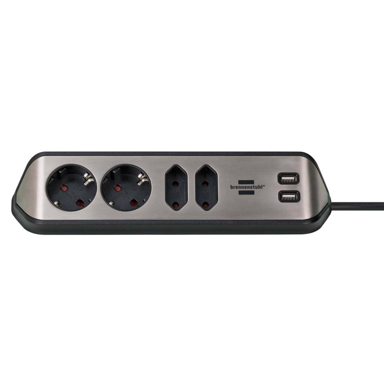 brennenstuhl Eck-Steckdosenleiste – 2x Schutzkontakt, 2x Euro und 2x USB Ladebuchsen, estilo Serie