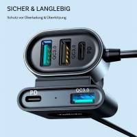 Joyroom Autoladegerät – USB-A, USB-C, QC 3.0, PD 72W, Zigarettenanzünder, 1,5M Kabel