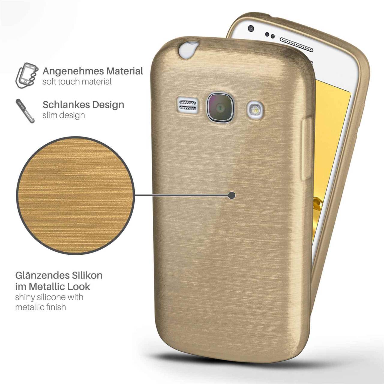 moex Brushed Case für Samsung Galaxy Core Plus – Silikon Handyhülle, Backcover in Aluminium Optik