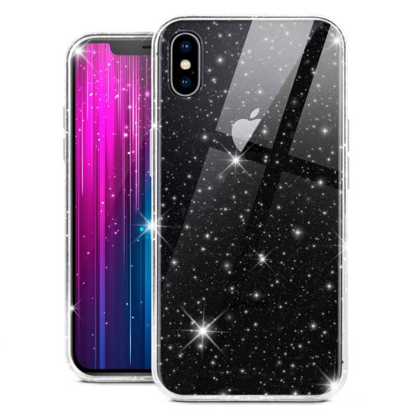 moex® Sparky Case für Apple iPhone XS – Stylische Glitzer Hülle, ultra slim Handyhülle, durchsichtig