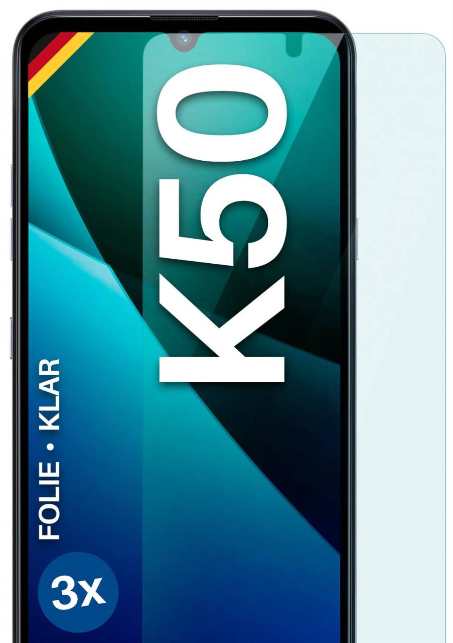 moex FlexProtect Klar für LG K50 – Schutzfolie für unsichtbaren Displayschutz, Ultra klar