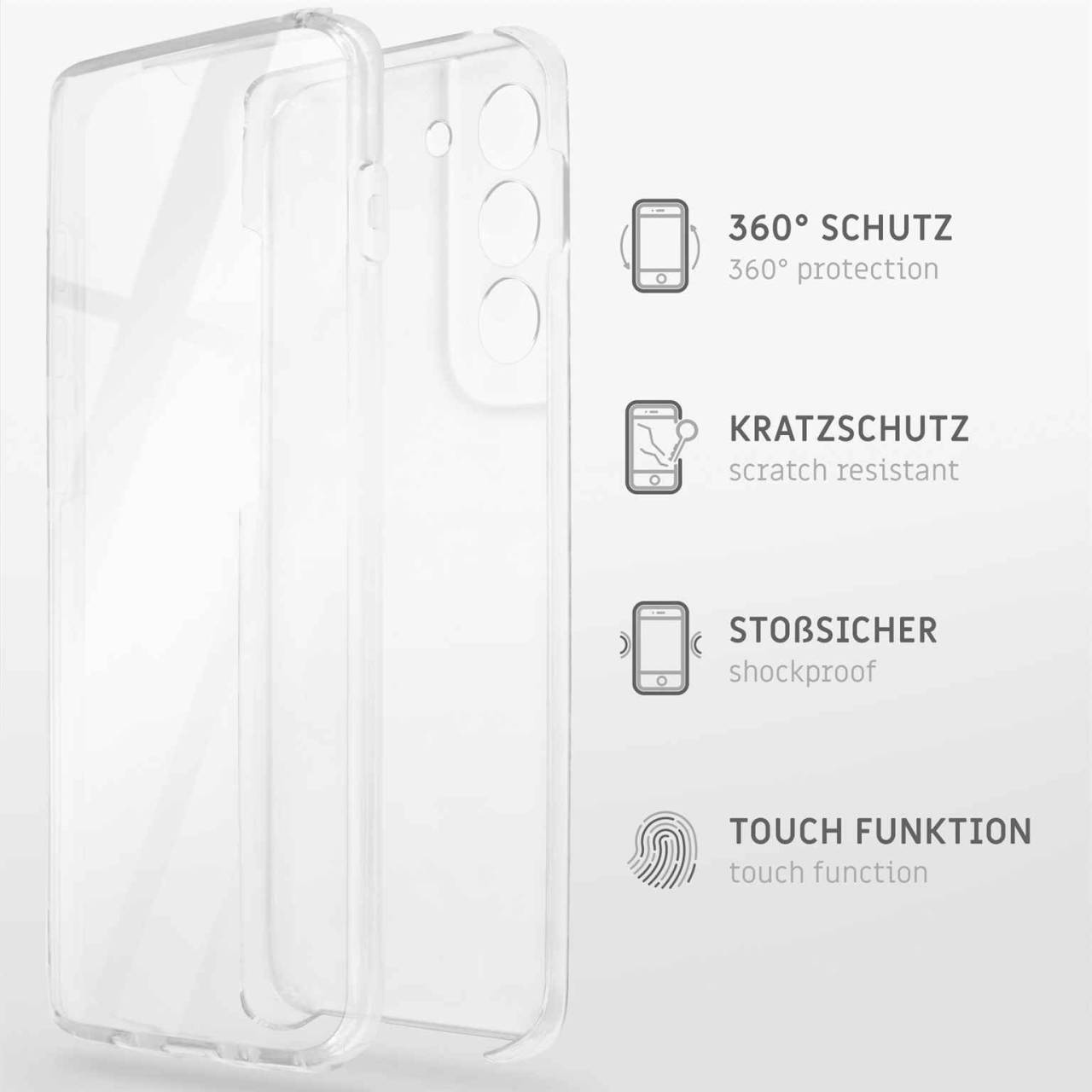 ONEFLOW Touch Case für Samsung Galaxy S22 – 360 Grad Full Body Schutz, komplett beidseitige Hülle