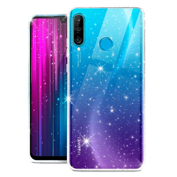 moex® Sparky Case für Huawei P30 Lite – Stylische Glitzer Hülle, ultra slim Handyhülle, durchsichtig