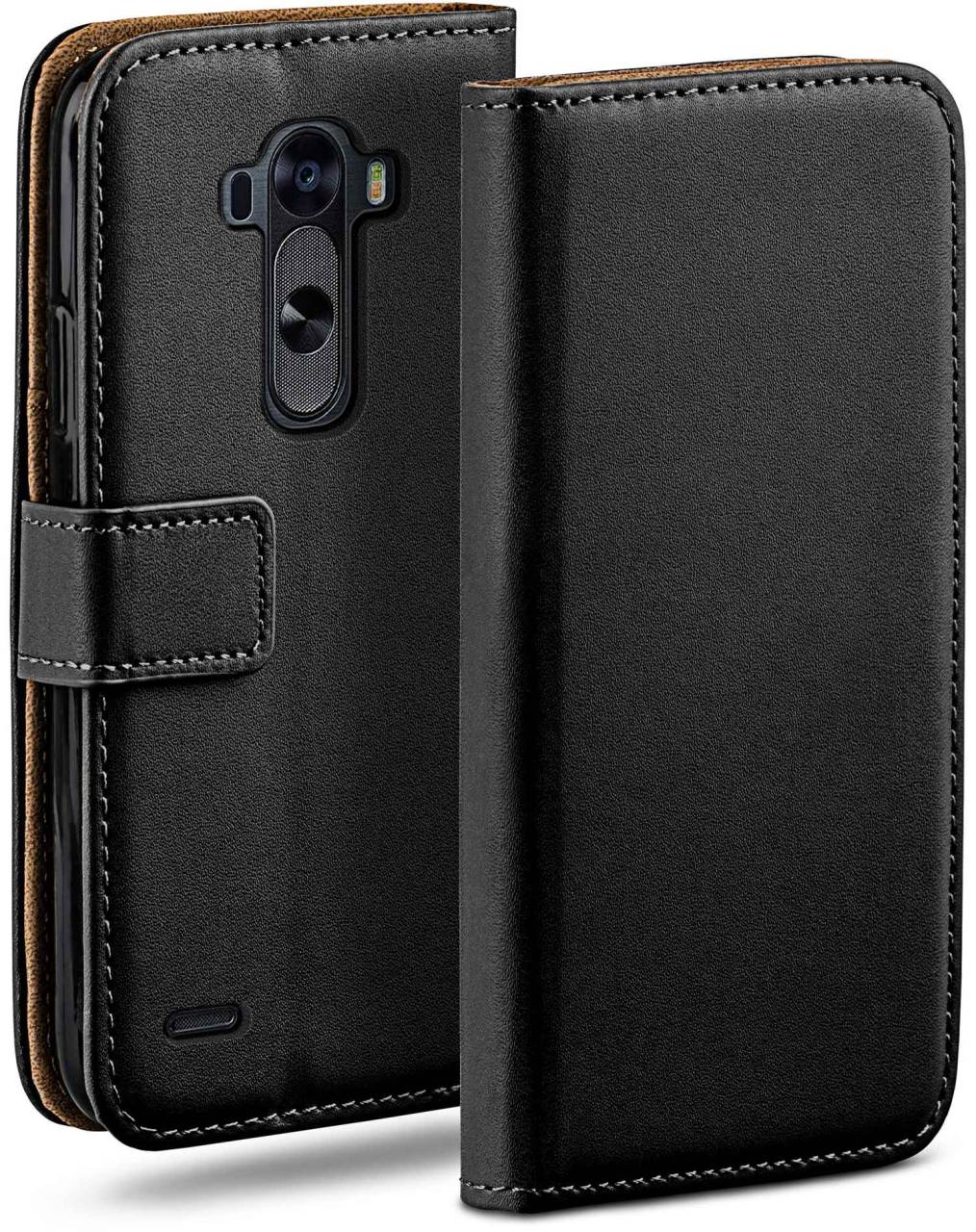 moex Book Case für LG G3 – Klapphülle aus PU Leder mit Kartenfach, Komplett Schutz