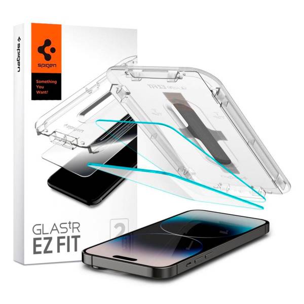 Spigen Glas.tR EZ Fit für Apple iPhone 14 Pro Max – 2x gehärtete Glas Folien inklusive Montagerahmen