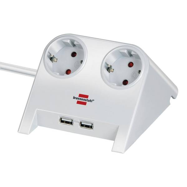 brennenstuhl Desktop-Power Steckdosenleiste 2-fach – Tischsteckdosenleiste, USB-Steckdosenleiste, 1,8m Kabel