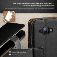 moex Book Case für Samsung Galaxy J1 (2015) – Klapphülle aus PU Leder mit Kartenfach, Komplett Schutz