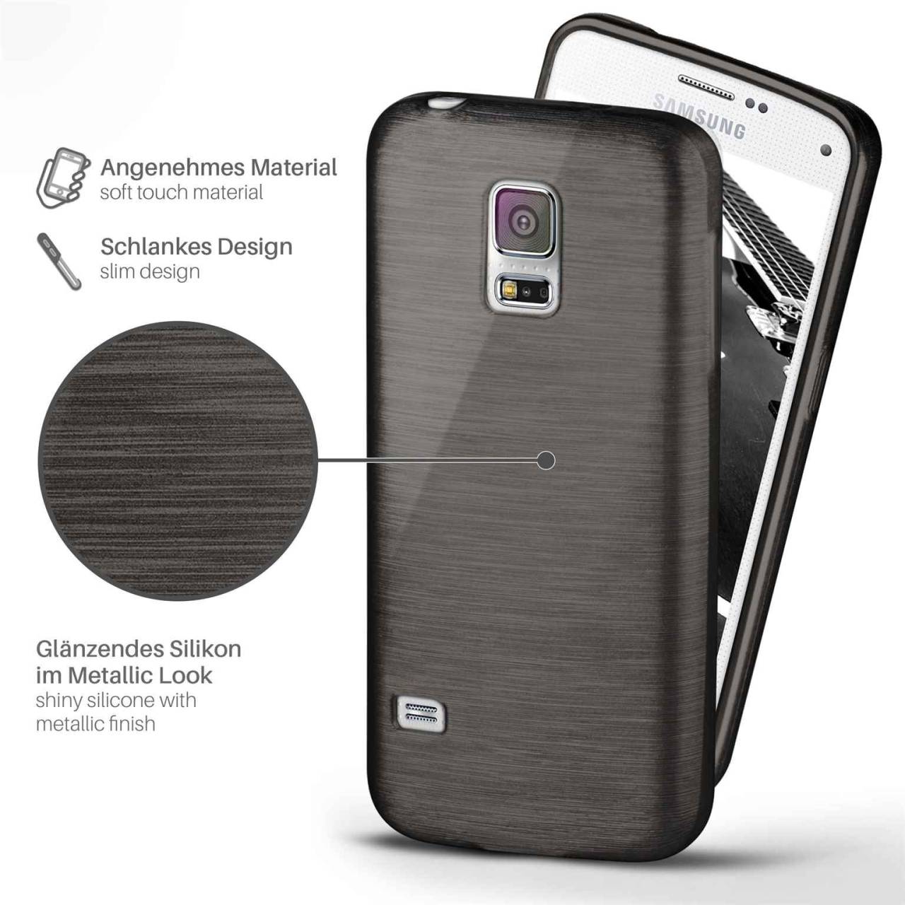 moex Brushed Case für Samsung Galaxy S5 – Silikon Handyhülle, Backcover in Aluminium Optik