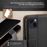 moex Book Case für Apple iPhone 13 mini – Klapphülle aus PU Leder mit Kartenfach, Komplett Schutz
